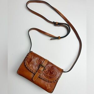 Patricia Nash Burnished Tooled Torri Leather Crossbody Bag Gold Hardware